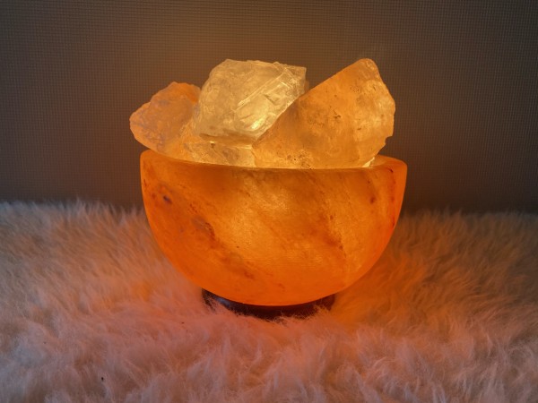 Lampe Feuerschale rund mit Salzkristalle